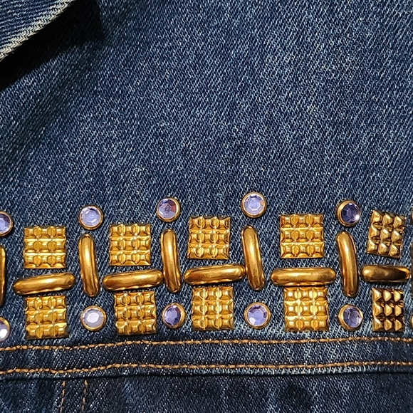 BOOM BOOM Womens Denim Jacket XL Blue Studded Western Y2K - Picture 6 of 9